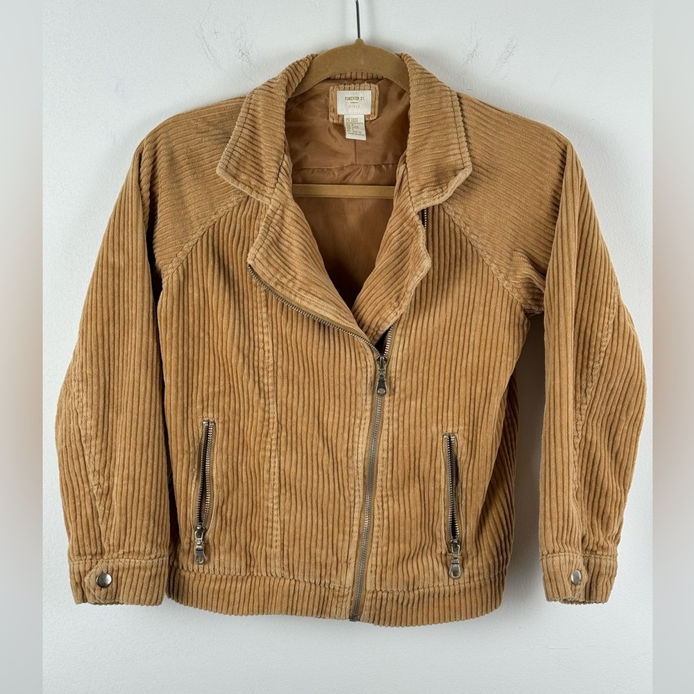 Forever 21 Corduroy Ribbed Cropped Bomber Jacket Girls Size 11/12 Camel